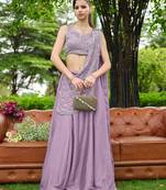 lavender silk blend plain traditional lehenga choli with free size upto 44