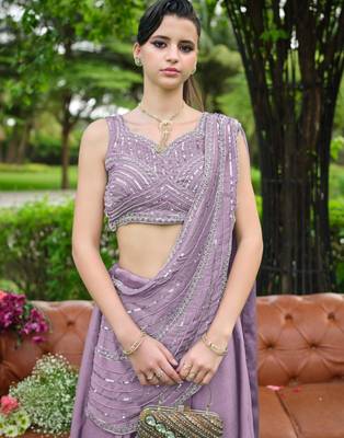 lavender silk blend plain traditional lehenga choli with free size upto 44 2
