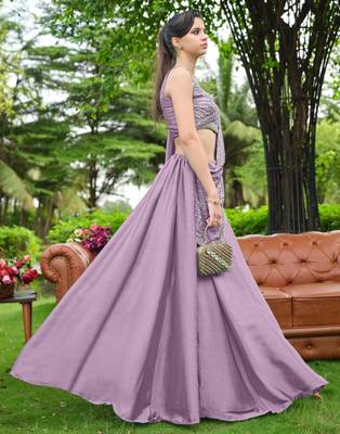 lavender silk blend plain traditional lehenga choli with free size upto 44 3