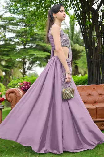 lavender silk blend plain traditional lehenga choli with free size upto 44