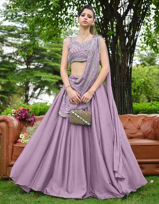 lavender silk blend plain traditional lehenga choli with free size upto 44 4