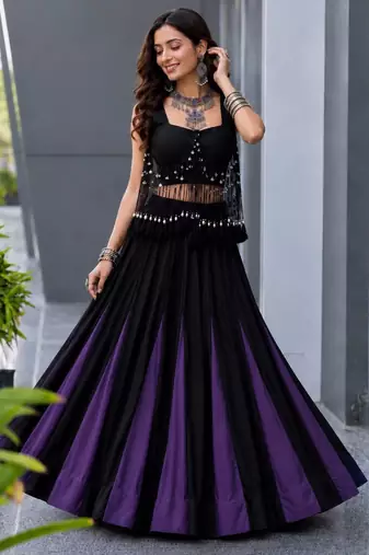 multicolor cotton poly embroidered traditional lehenga choli with free size upto 42