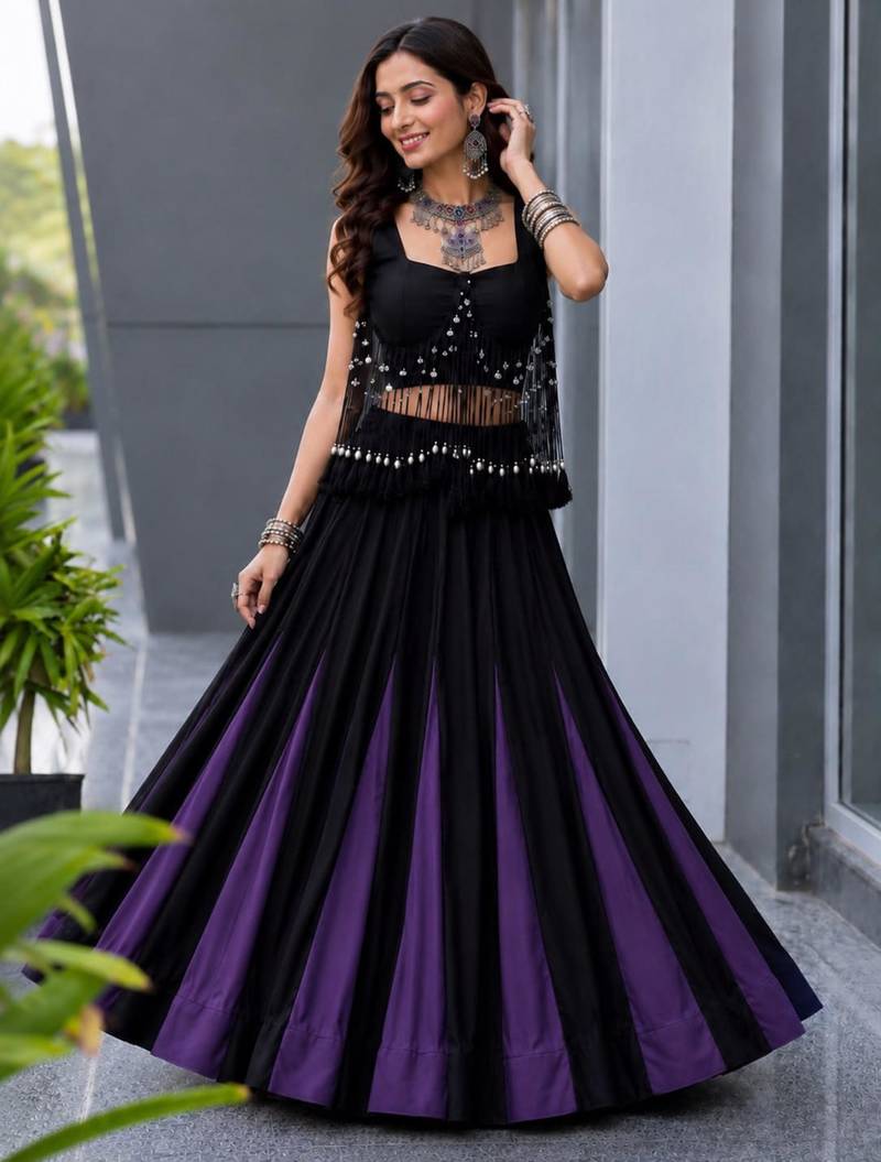 multicolor cotton poly embroidered traditional lehenga choli with free size upto 42