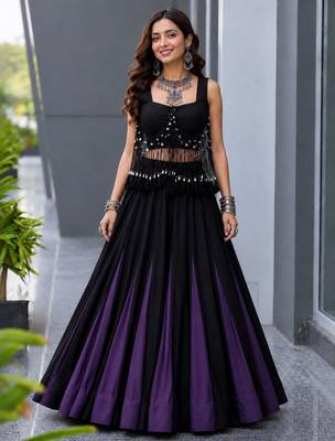 multicolor cotton poly embroidered traditional lehenga choli with free size upto 42 2