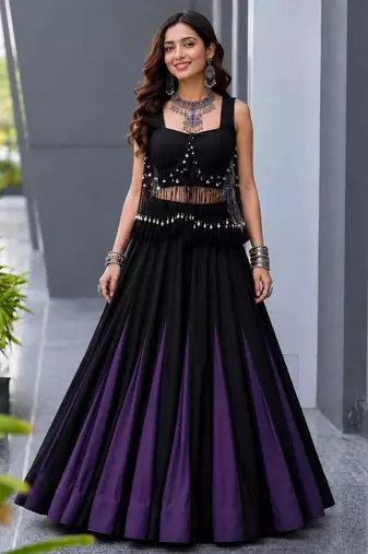 multicolor cotton poly embroidered traditional lehenga choli with free size upto 42