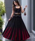 black cotton poly embroidered traditional lehenga choli with free size upto 42