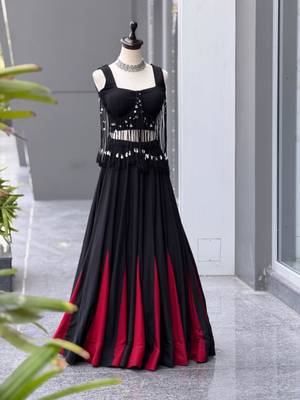 black cotton poly embroidered traditional lehenga choli with free size upto 42 2