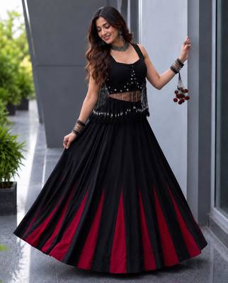 black cotton poly embroidered traditional lehenga choli with free size upto 42 3