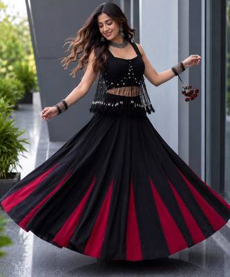 black cotton poly embroidered traditional lehenga choli with free size upto 42 4