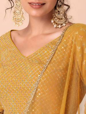 dark yellow georgette embroidered traditional lehenga choli 3