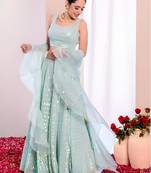 aqua blue georgette embroidered traditional lehenga choli