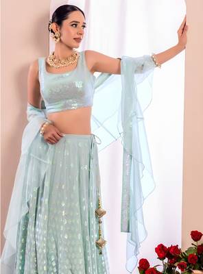 aqua blue georgette embroidered traditional lehenga choli 3
