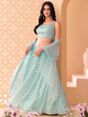 aqua blue georgette embroidered traditional lehenga choli 4