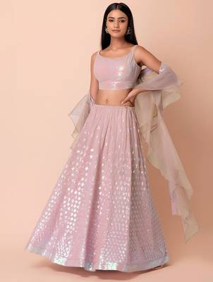 pink georgette embroidered traditional lehenga choli 1