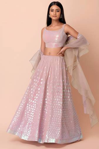 pink georgette embroidered traditional lehenga choli