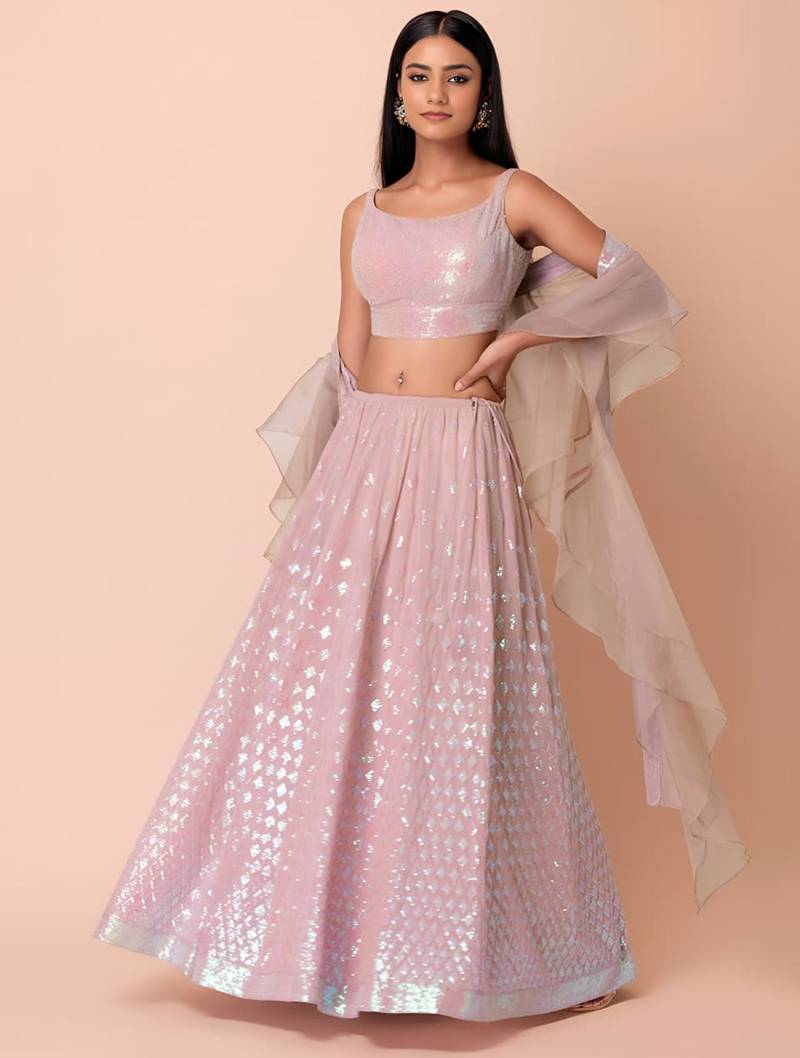 pink georgette embroidered traditional lehenga choli