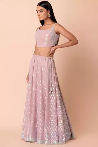 pink georgette embroidered traditional lehenga choli