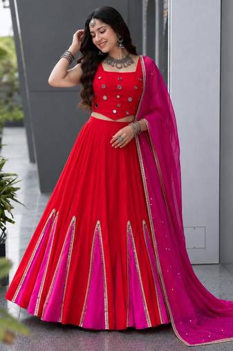 multicolor cotton poly embroidered traditional lehenga choli with free size upto 38