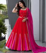 multicolor cotton poly embroidered traditional lehenga choli with free size upto 38