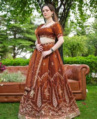 brown silk blend embroidered traditional lehenga choli 2