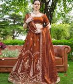 brown silk blend embroidered traditional lehenga choli