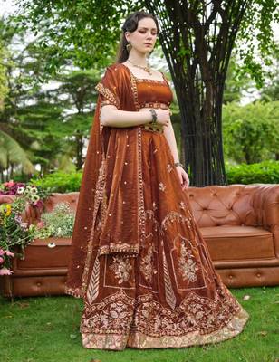 brown silk blend embroidered traditional lehenga choli 3