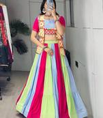 multicolor cotton poly embroidered traditional lehenga choli with free size upto 44