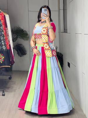 multicolor cotton poly embroidered traditional lehenga choli with free size upto 44 3