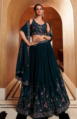 dark green georgette embroidered traditional lehenga choli 1