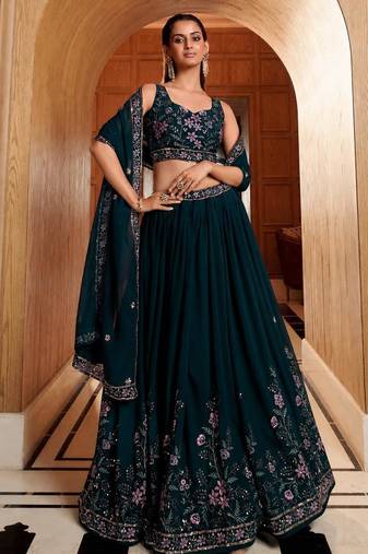 dark green georgette embroidered traditional lehenga choli
