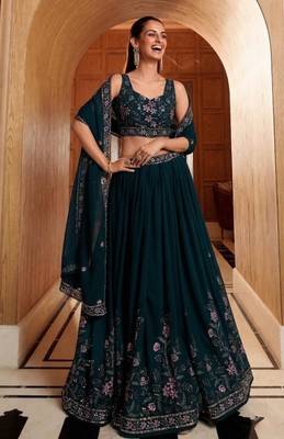dark green georgette embroidered traditional lehenga choli 2