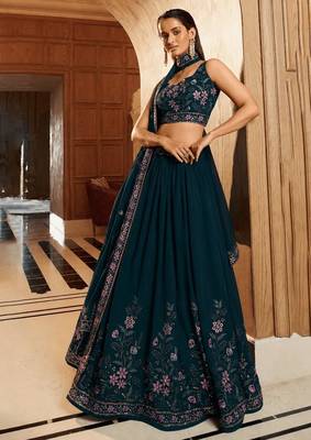 dark green georgette embroidered traditional lehenga choli 3