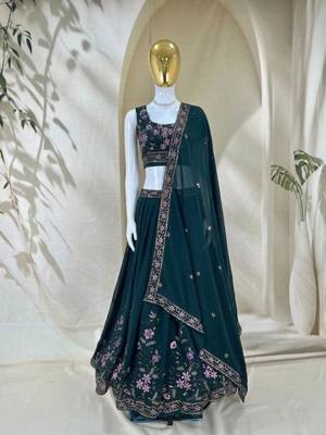 dark green georgette embroidered traditional lehenga choli 4