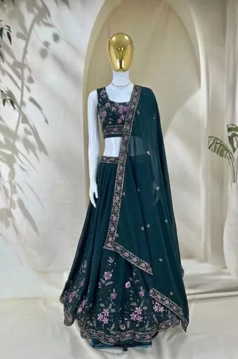 dark green georgette embroidered traditional lehenga choli