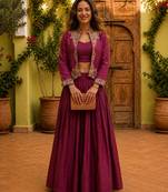 wine silk blend plain traditional lehenga choli with free size upto 44