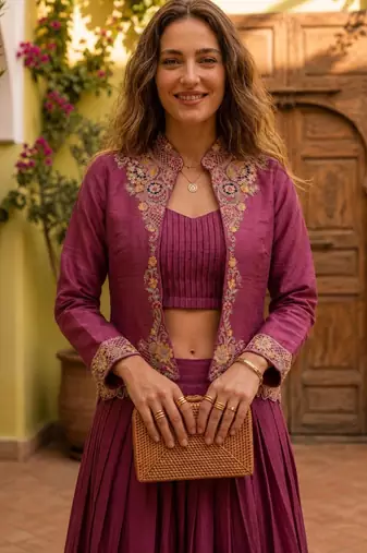 wine silk blend plain traditional lehenga choli with free size upto 44