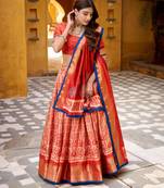 orange silk blend printed traditional lehenga choli
