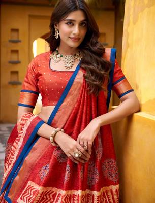 orange silk blend printed traditional lehenga choli 2