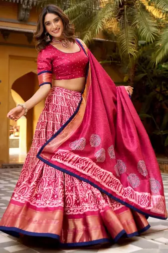 pink silk blend printed traditional lehenga choli