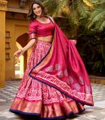 pink silk blend printed traditional lehenga choli