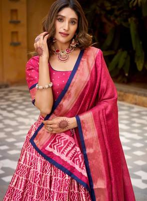 pink silk blend printed traditional lehenga choli 2