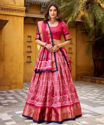 pink silk blend printed traditional lehenga choli 3