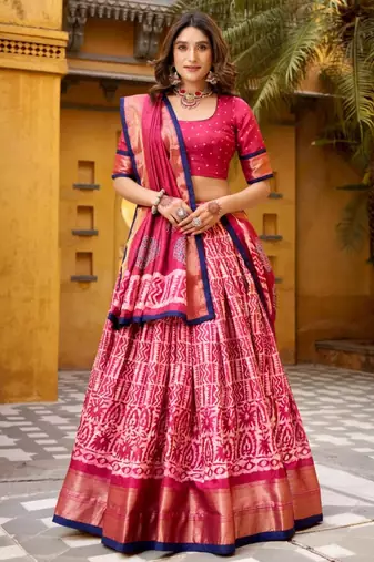 pink silk blend printed traditional lehenga choli