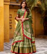 olive silk blend printed traditional lehenga choli