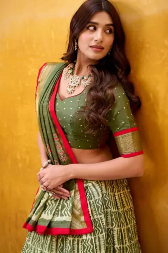 olive silk blend printed traditional lehenga choli