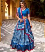 blue silk blend printed traditional lehenga choli