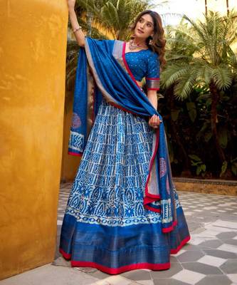 blue silk blend printed traditional lehenga choli 3