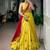 yellow chanderi embroidered traditional lehenga choli with free size upto 42