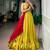 yellow chanderi embroidered traditional lehenga choli with free size upto 42