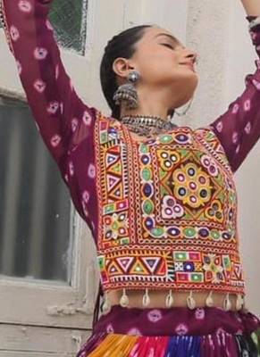 multicolor georgette printed traditional lehenga choli with free size upto 44 2